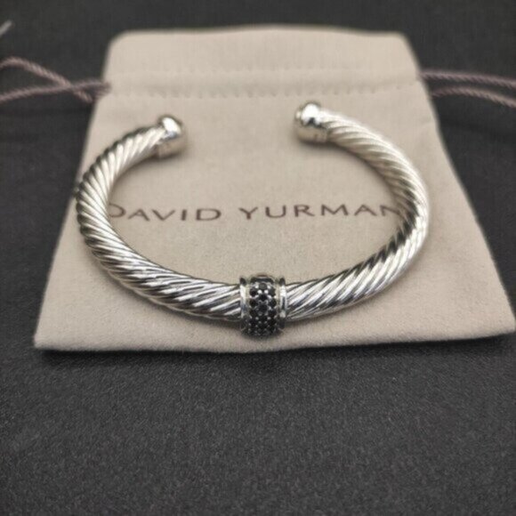 David Yurman Sterling Silver 7mm Pave Black Diamond Cable...